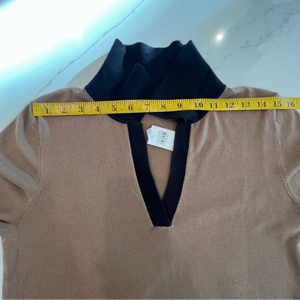 ANN TAYLOR Brown‎ Long Sleeve Sweater with Black Collar, S - Picture 7 of 10